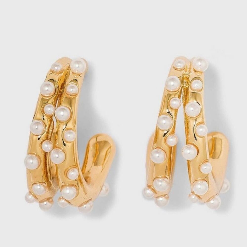 SUGARFIX by Baublebar: Pearl and Gold Double Hoop Earrings